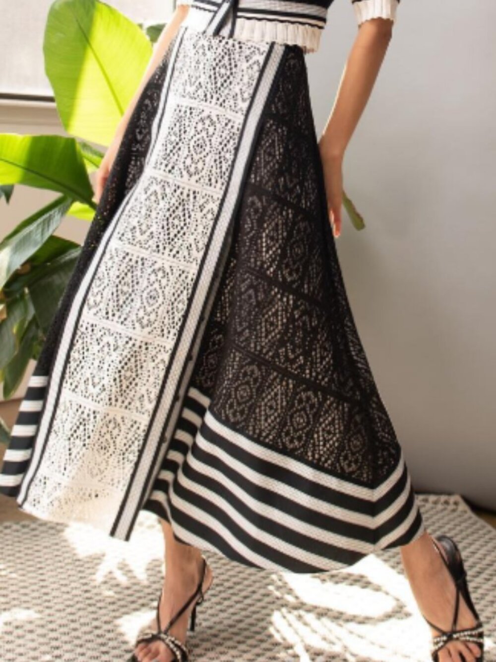 NNA Midi Skirt Crochet Women's Medium Knit Mixed Media